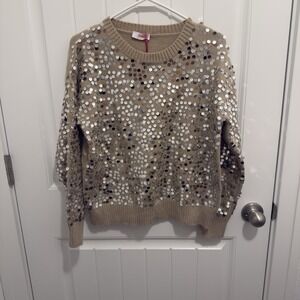 Yolly Italy Women's Silver‎ Sequin Tan Party Sweater See Measurements